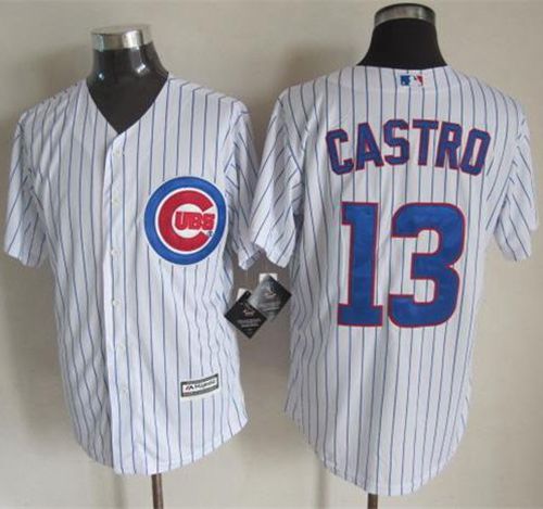 Cubs #13 Starlin Castro White Strip New Cool Base Stitched MLB Jersey - Click Image to Close